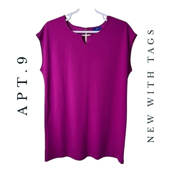 0472W. Apt. 9 FUSHIA MIDI‎ LENGTH DRESS XL SHORT DOLMAN SLEEVES KEYHOLE/ACCENTS - Picture 1 of 10